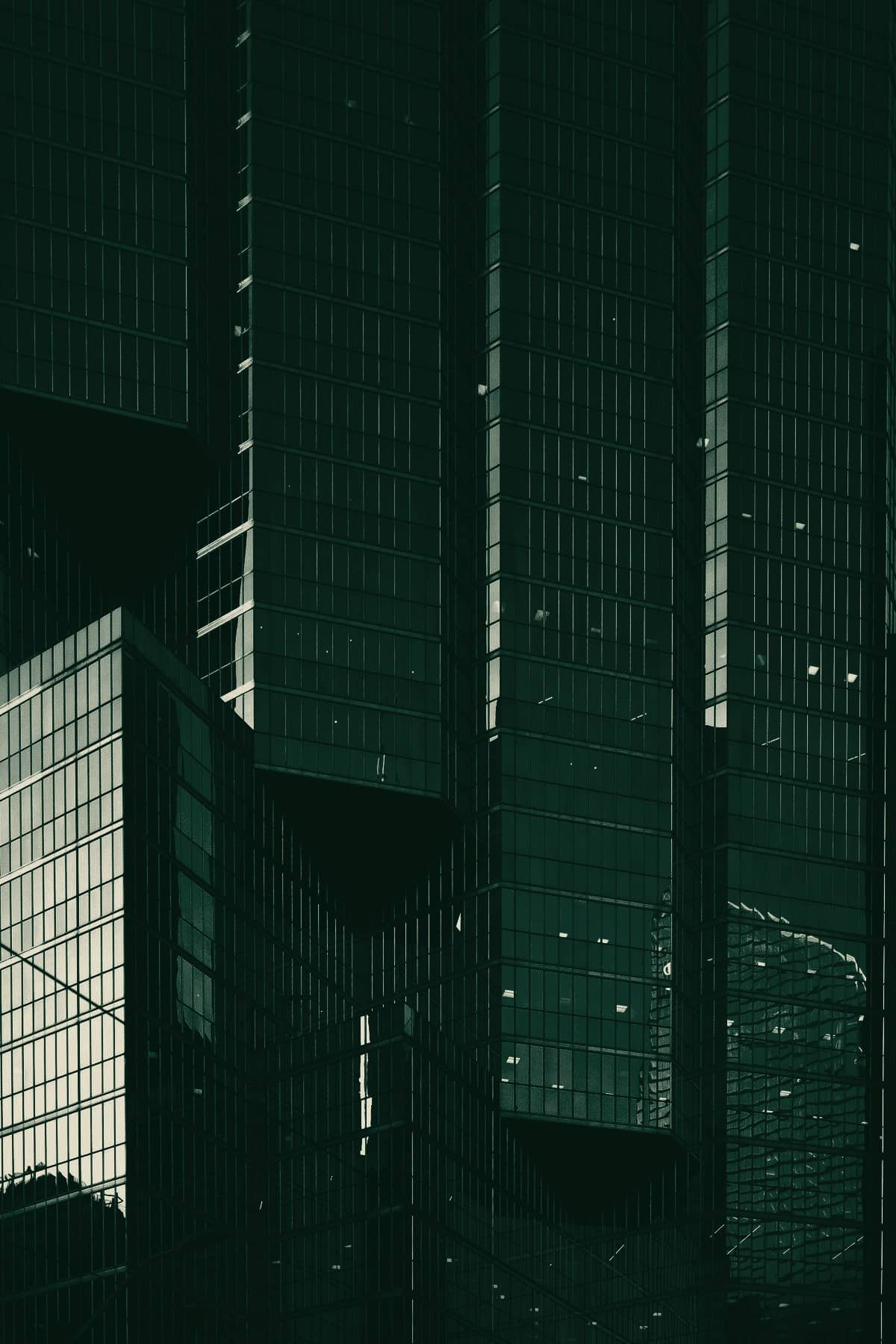 A modern tower facade at golden hour