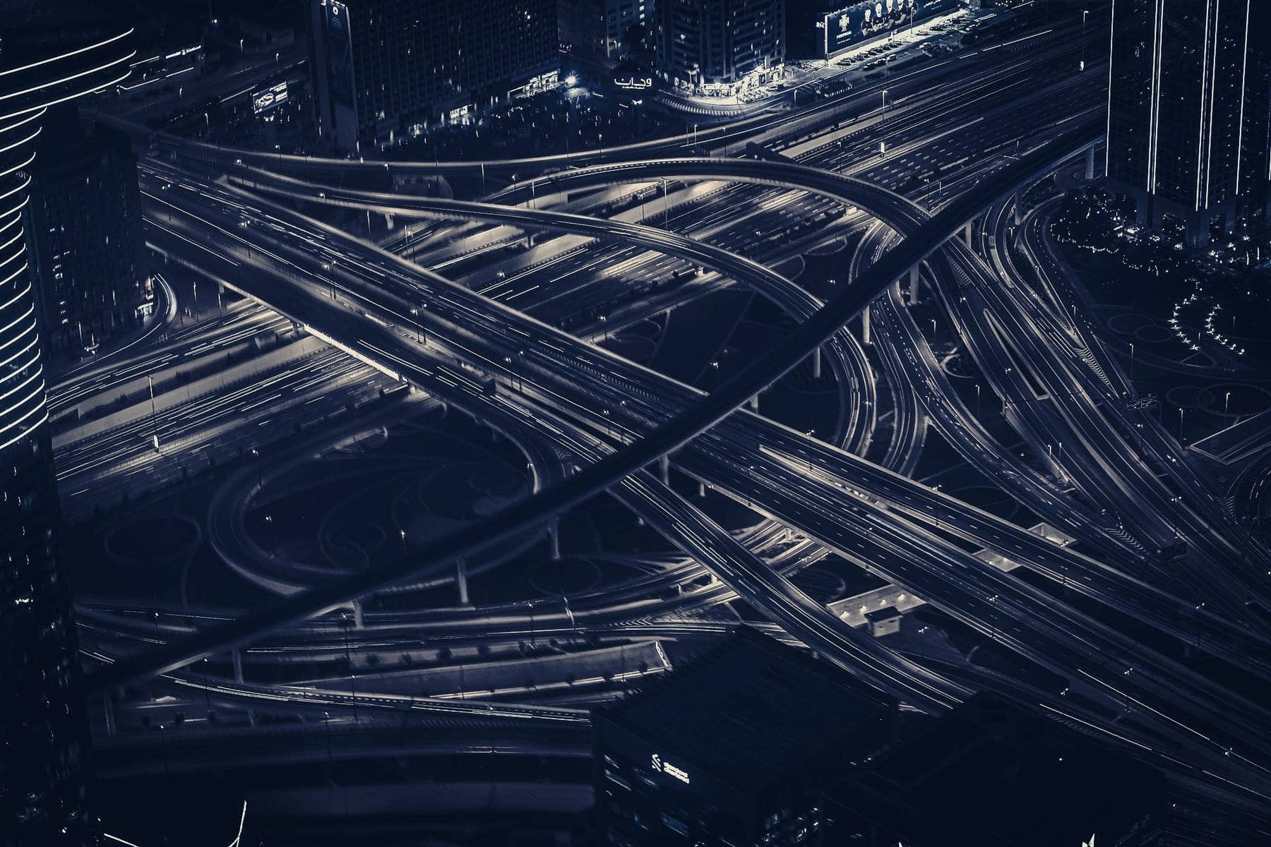 A Dubai road interchange at night