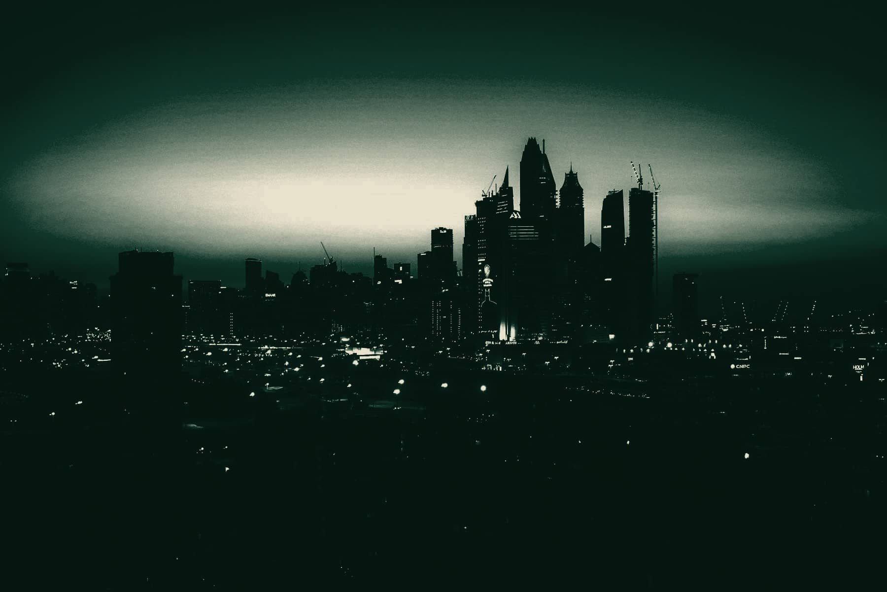 The Dubai skyline at dusk